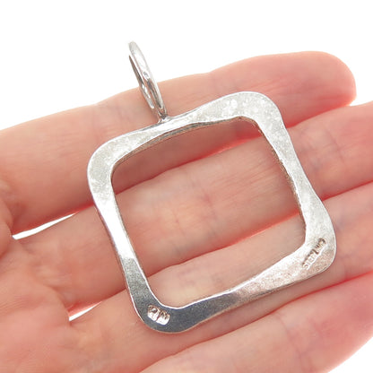 925 Sterling Silver Vintage RN Modernist Hammered Square Charm Pendant