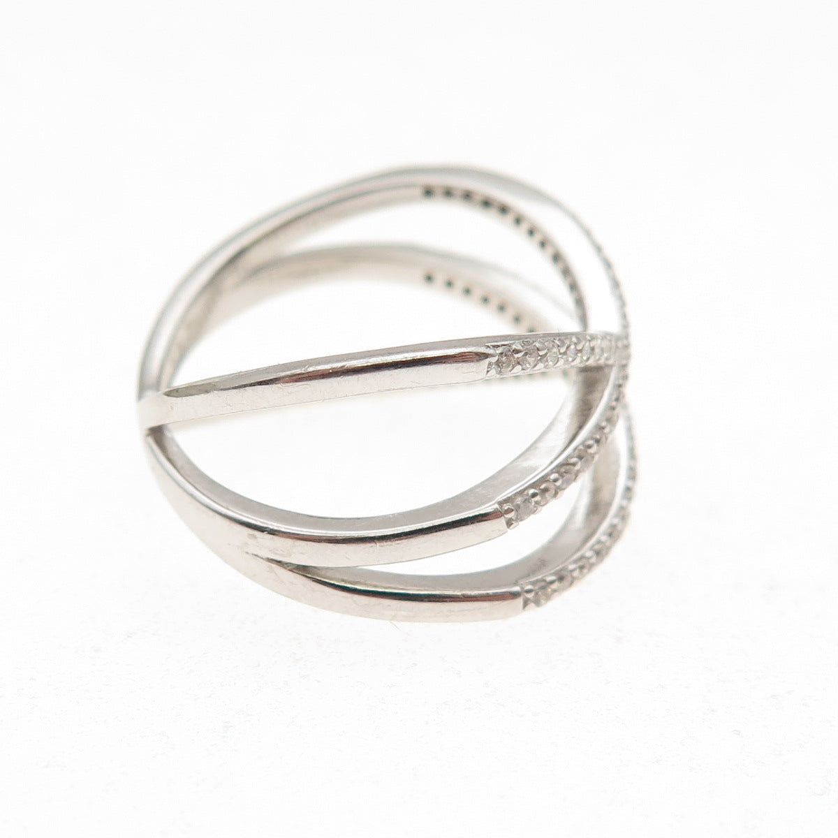 925 Sterling Silver Round-Cut C Z Crisscross Ring Size 7