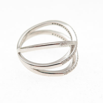 925 Sterling Silver Round-Cut C Z Crisscross Ring Size 7