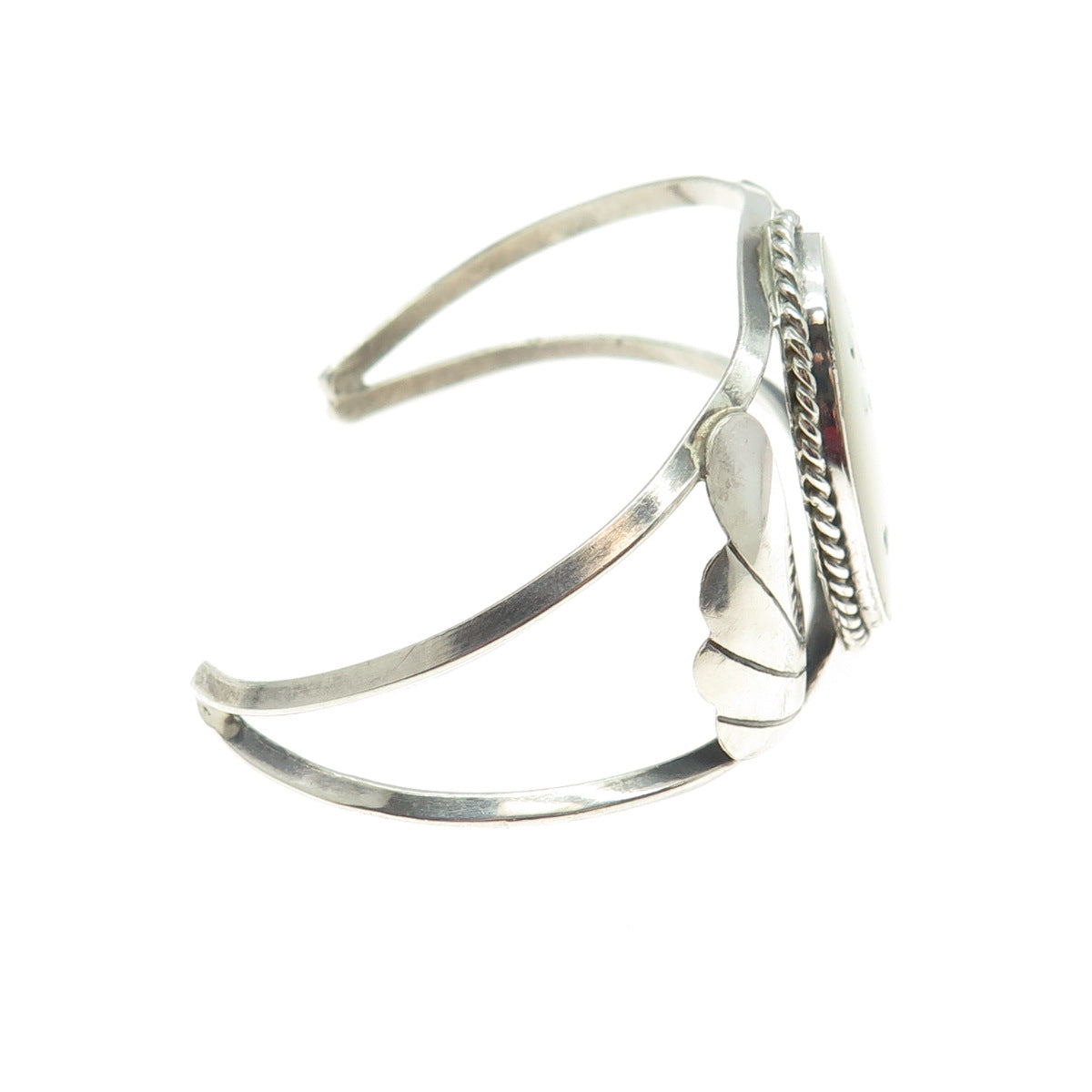 Old Pawn 925 Sterling Vintage MOP & Turquoise Floral Adjustable Bracelet 6"