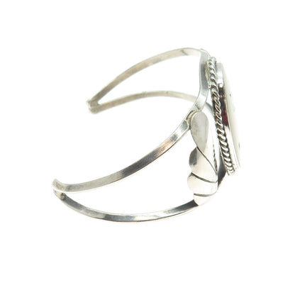 Old Pawn 925 Sterling Vintage MOP & Turquoise Floral Adjustable Bracelet 6"