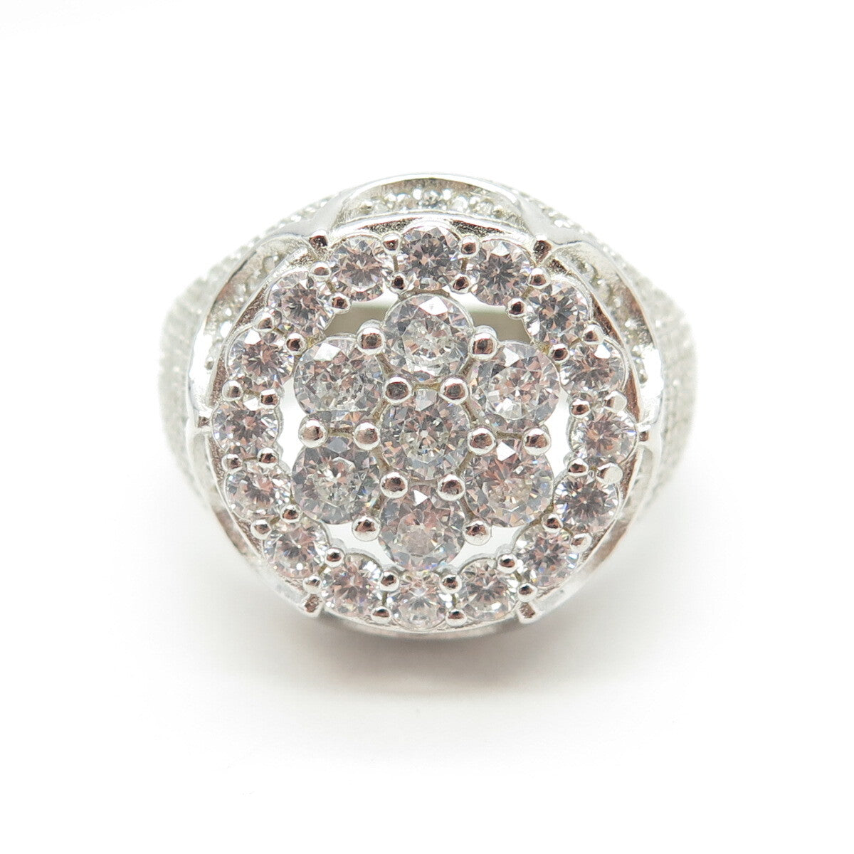 925 Sterling Silver Pave C Z Domed Ring Size 11