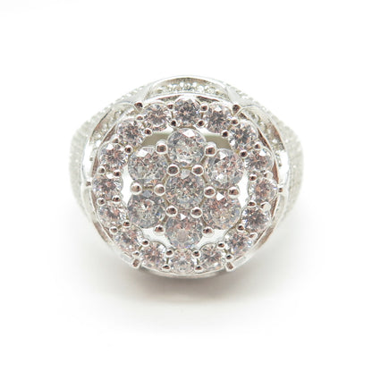 925 Sterling Silver Pave C Z Domed Ring Size 11