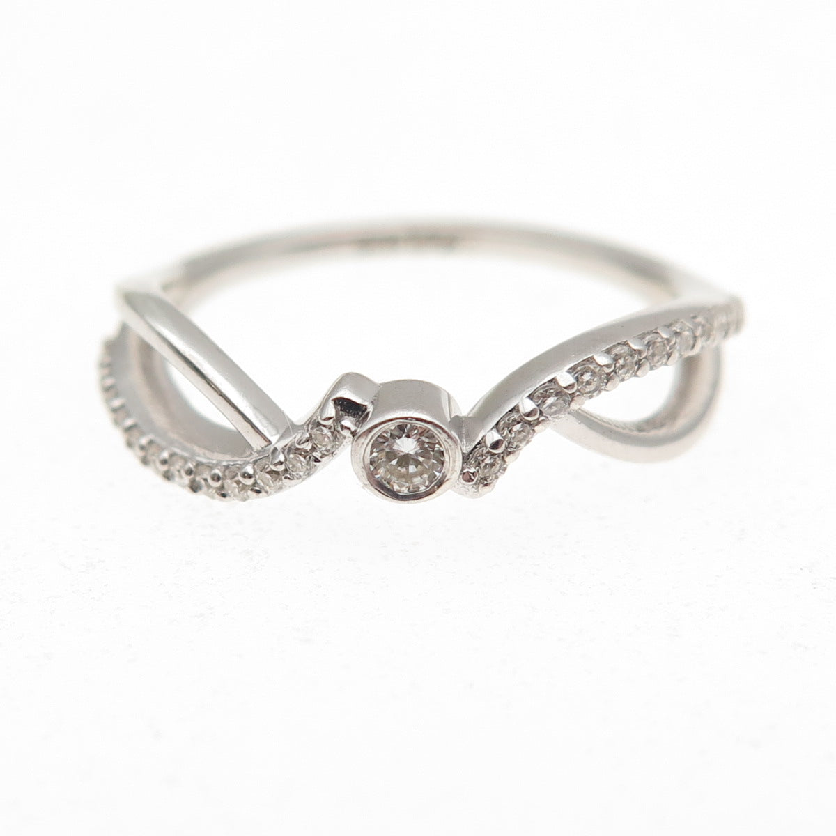 925 Sterling Silver Real Round-Cut Diamond Promise Ring Size 5