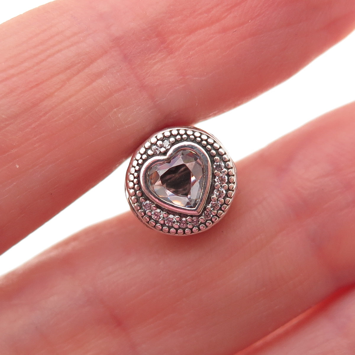 Pandora 925 Sterling Silver C Z Essence Passion Heart Slide Bead Charm