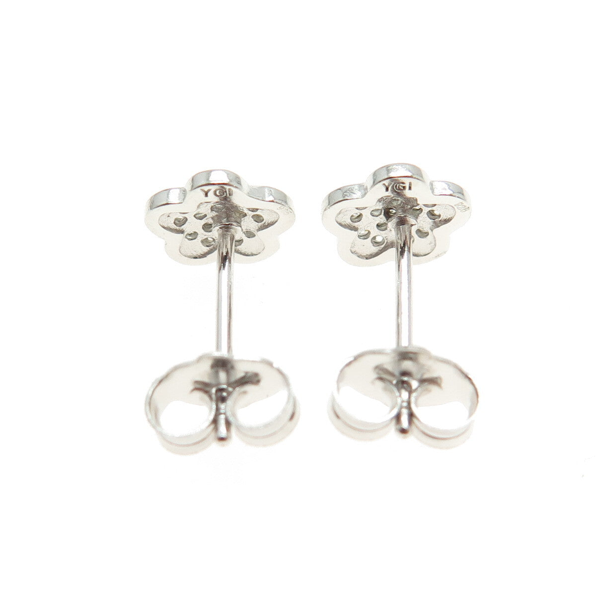 925 Sterling Silver Round-Cut C Z Flower Stud Earrings