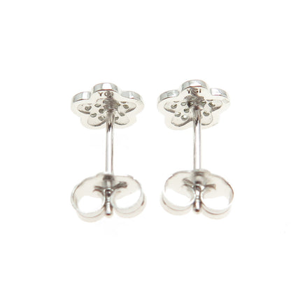925 Sterling Silver Round-Cut C Z Flower Stud Earrings