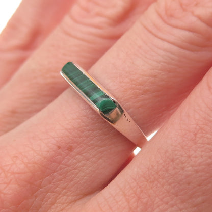 Doug Paulus 925 Sterling Silver Vintage Real Malachite Bar Stackable Ring Size 7