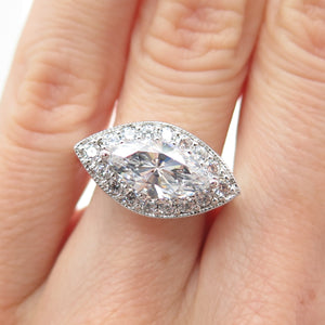 925 Sterling Silver Marquise & Round-Cut C Z Sparkle Ring Size 5.25