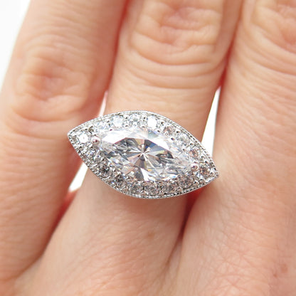 925 Sterling Silver Marquise & Round-Cut C Z Sparkle Ring Size 5.25