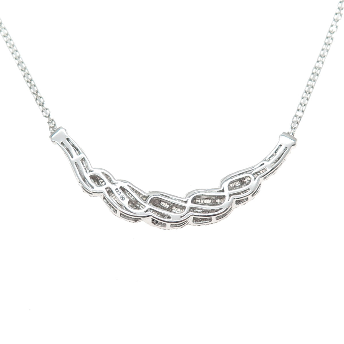 925 Sterling Silver Real Diamond Twisted Bar Bismark Chain Necklace 18"