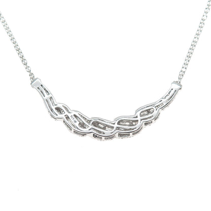 925 Sterling Silver Real Diamond Twisted Bar Bismark Chain Necklace 18"