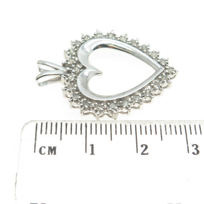 925 Sterling Silver Real Round-Cut Diamond Heart Pendant