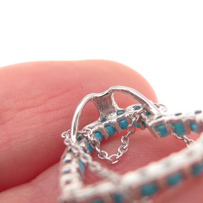 Chuck Clemency 925 Sterling Silver Real Turquoise Heart Cable Chain Necklace 20"