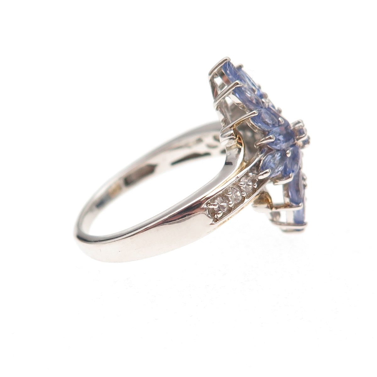 Chuck Clemency 925 Sterling Silver Real Tanzanite & White Topaz Ring Size 8
