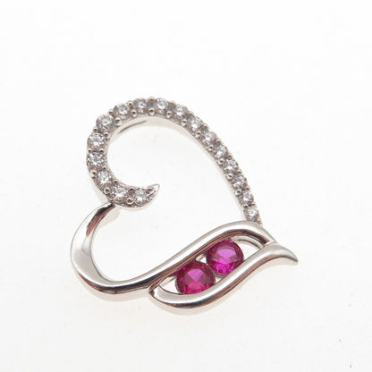 925 Sterling Silver Round-Cut Lab-Created Ruby & C Z Heart Mini Slide Pendant