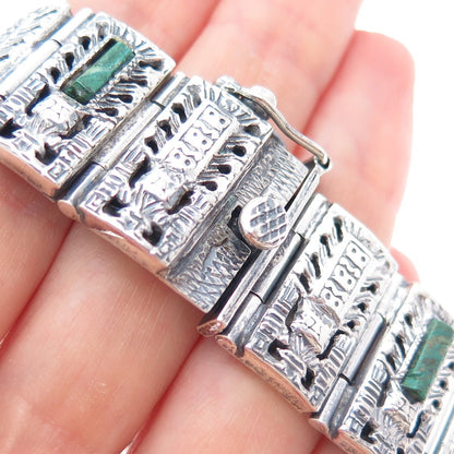 925 Sterling Silver Vintage Real Azurite Mayan God Panel Tribal Bracelet 7.5"