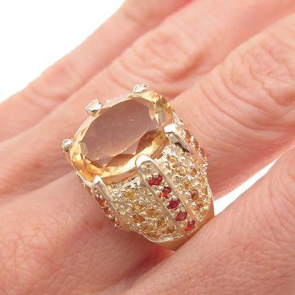 925 Sterling Silver Gold Plated Real Citrine & Multi-Color Topaz Ring Size 10