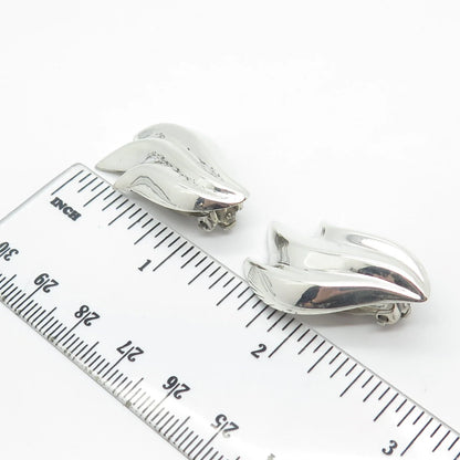 925 Sterling Silver Vintage Ribbed Clip On Earrings