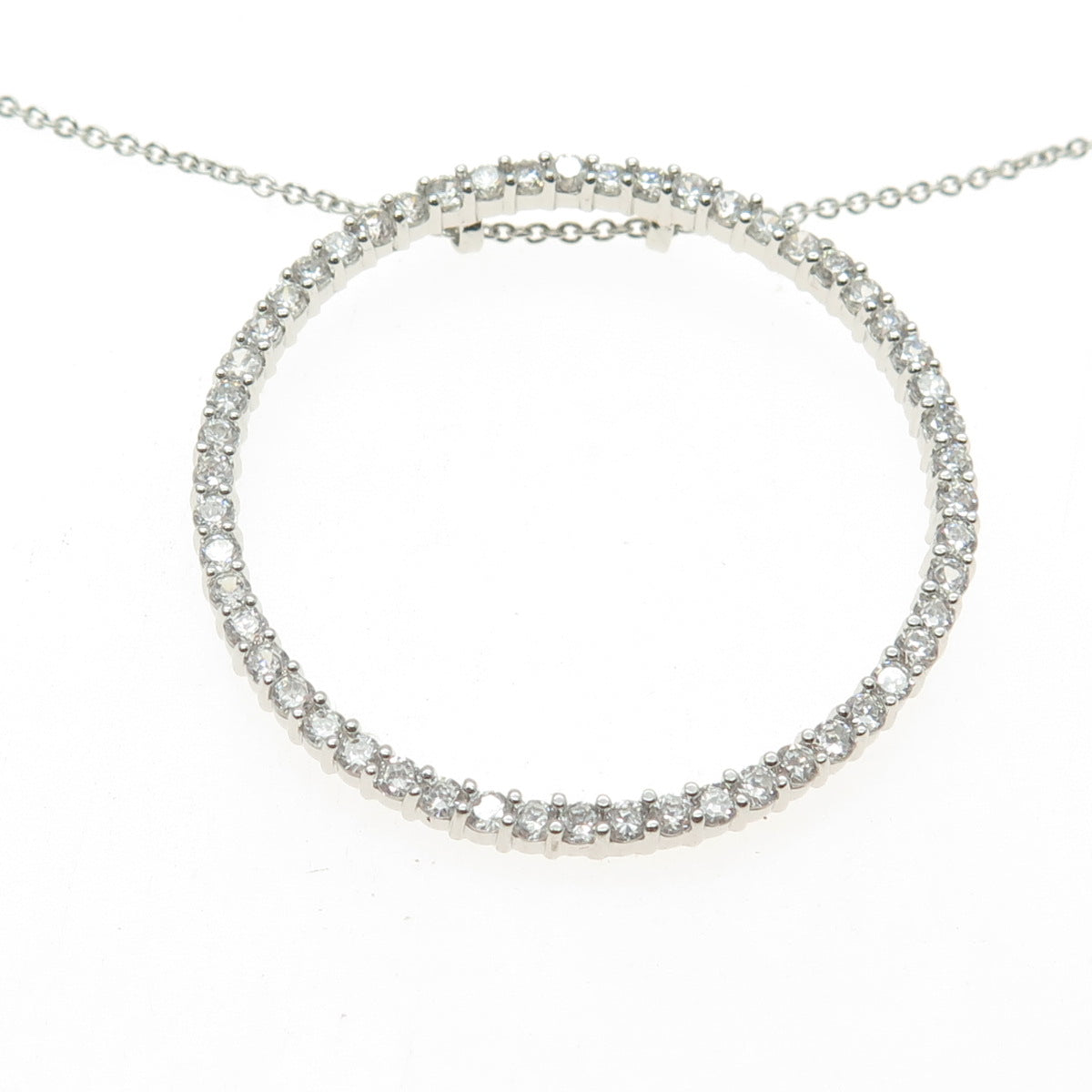 925 Sterling Silver Italy Pave C Z Circle of Life Rolo Chain Necklace 16-18"