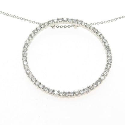 925 Sterling Silver Italy Pave C Z Circle of Life Rolo Chain Necklace 16-18"