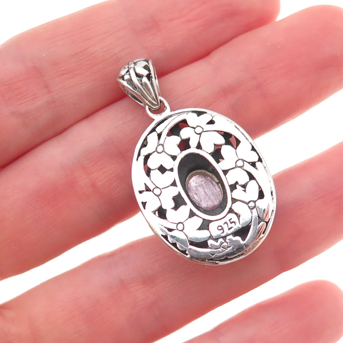925 Sterling Silver Vintage Real Tanzanite Floral Oxidized Charm Pendant