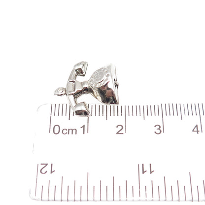 925 Sterling Silver Vintage Retro Rotary Phone Mini 3D Charm Pendant