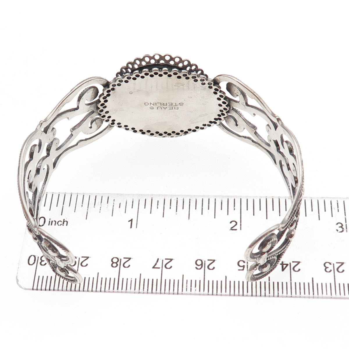 Beau 925 Sterling Silver Antique Art Deco Filigree Adjustable Bracelet 6.75"