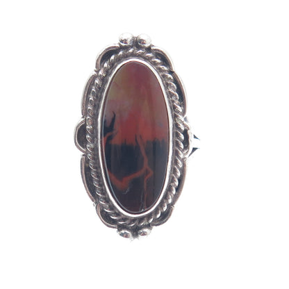 Old Pawn 925 Sterling Vintage Southwestern Real Agate Roped Oxidized Ring Size 5