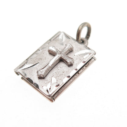 925 Sterling Silver Antique Art Deco Cross Prayer Locket Mini Charm Pendant