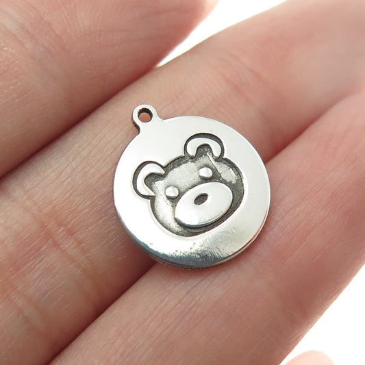 TWO IN TOWN 925 Sterling Silver Teddy Bear Minimalist Tag Charm Pendant