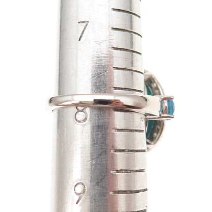 925 Sterling Real Sleeping Beauty Turquoise Blue & White Topaz Ring Size 8