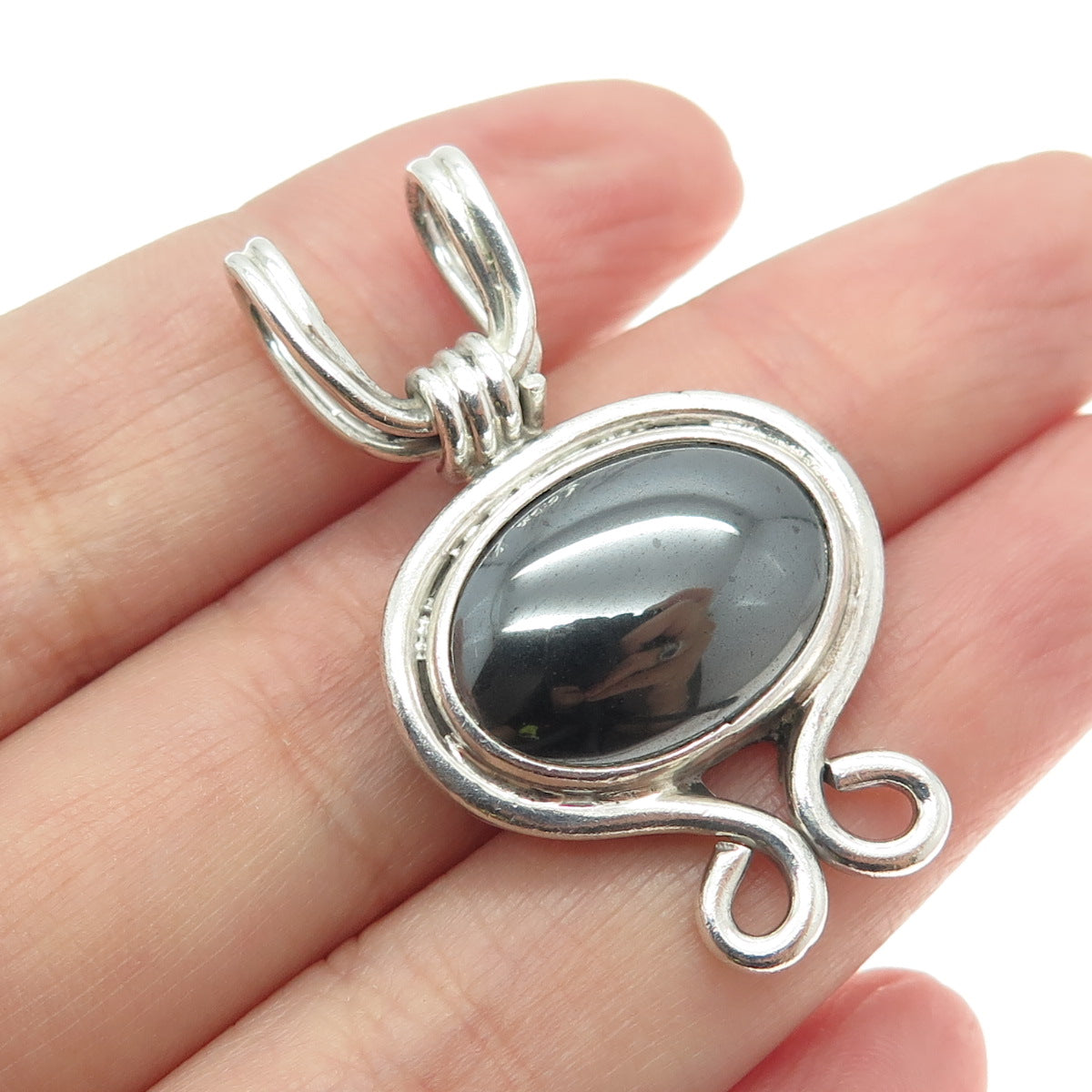 925 Sterling Silver Vintage Mexico Real Hematite Gemstone Pendant