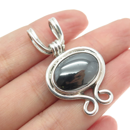 925 Sterling Silver Vintage Mexico Real Hematite Gemstone Pendant