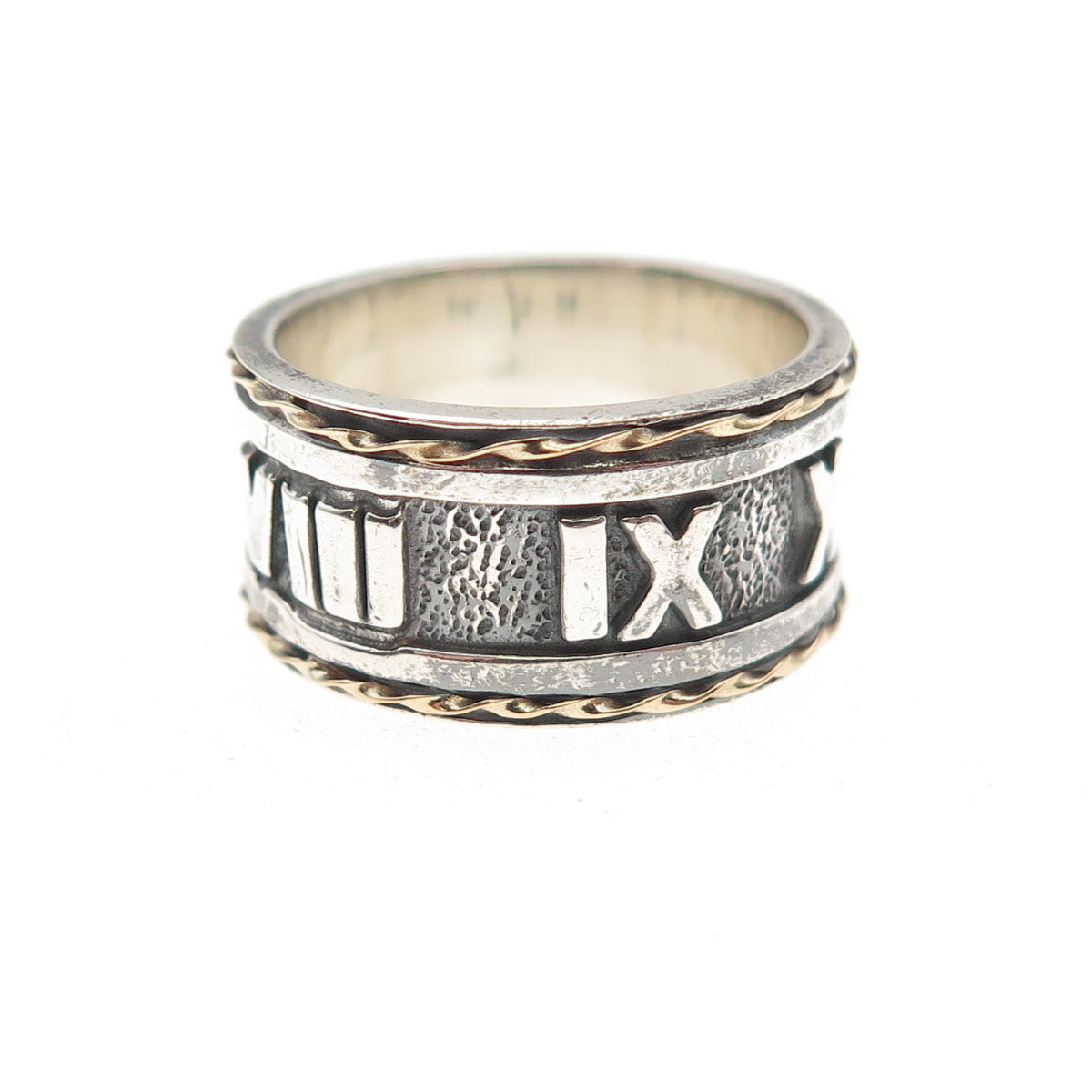 Chateau D’Argent Sterling Silver 18K Gold Vintage Roman Numbers Ring Size 6.25