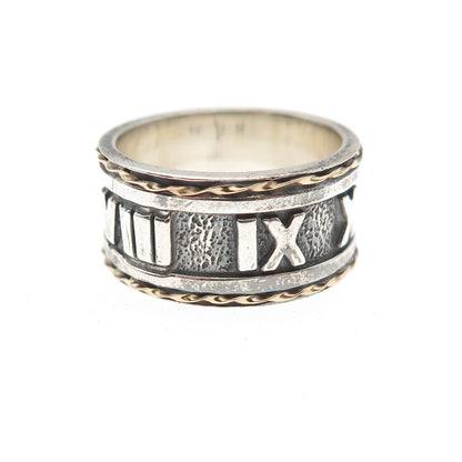Chateau D’Argent Sterling Silver 18K Gold Vintage Roman Numbers Ring Size 6.25