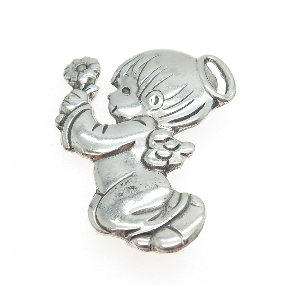 PRECIOUS MOMENTS 925 Sterling Silver Vintage Mexico Baby Angel Pin Brooch