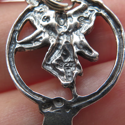 SHUBE 925 Sterling Silver Vintage Red Rhinestone Fairy Oxidized Charm Pendant