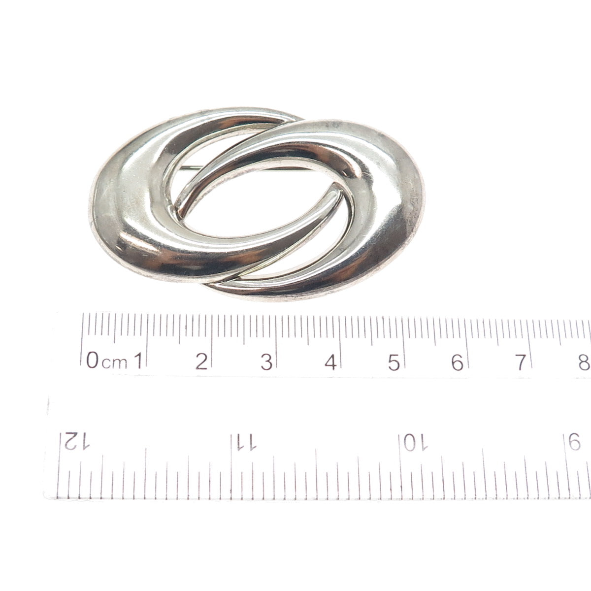 RUTH 925 Sterling Silver Vintage Mexico Modernist Interlocked Pin Brooch