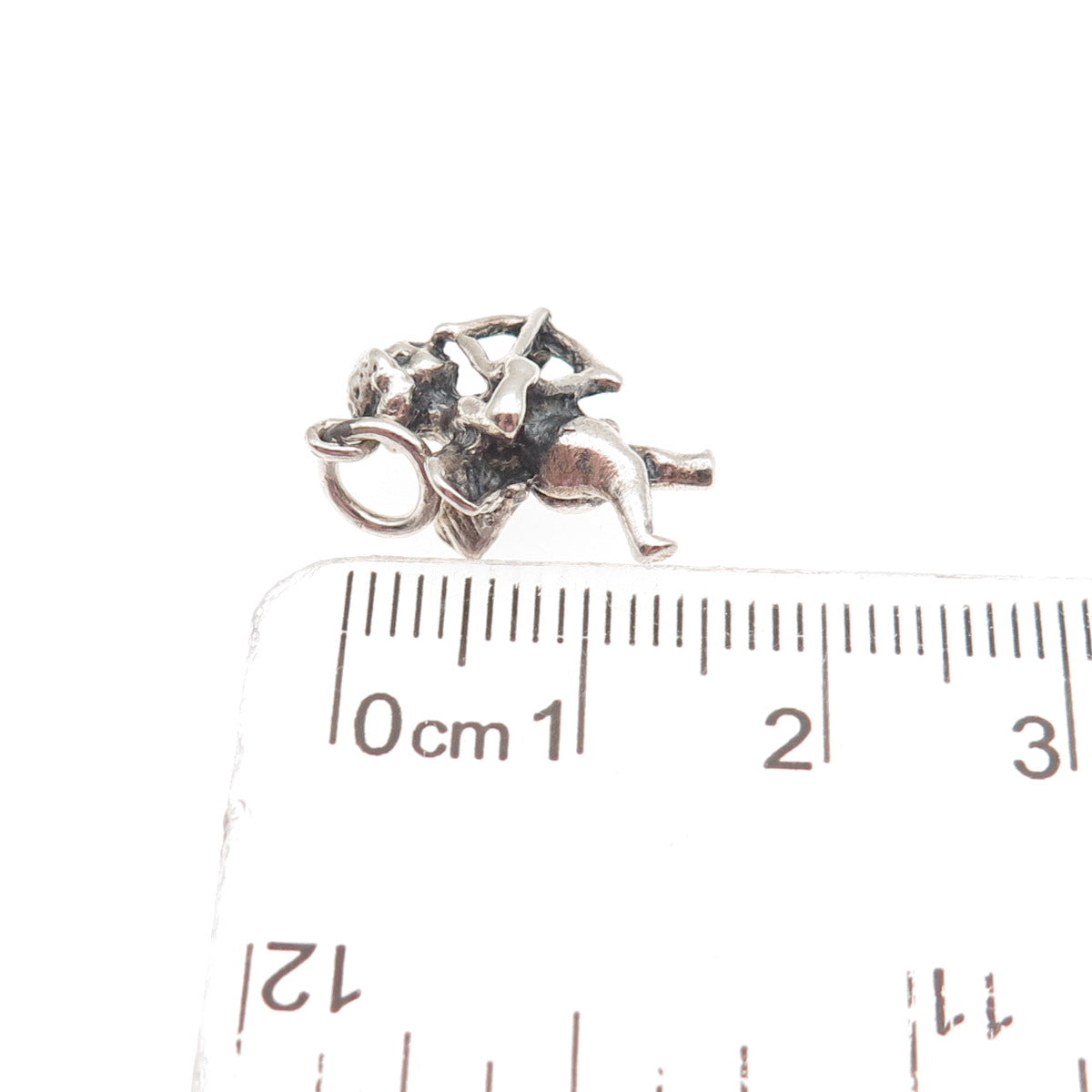 925 Sterling Silver Vintage Cupid Oxidized 3D Mini Charm Pendant