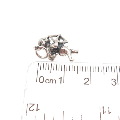 925 Sterling Silver Vintage Cupid Oxidized 3D Mini Charm Pendant