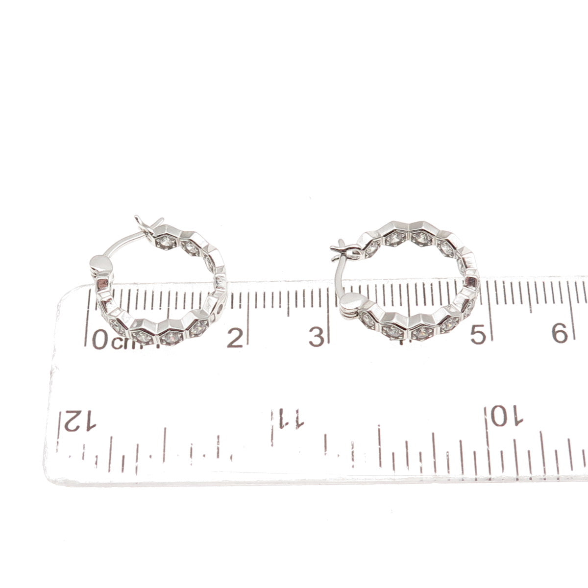 925 Sterling Silver Round-Cut C Z In & Out Hoop Earrings