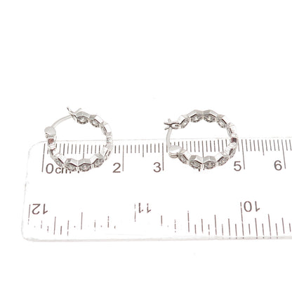 925 Sterling Silver Round-Cut C Z In & Out Hoop Earrings
