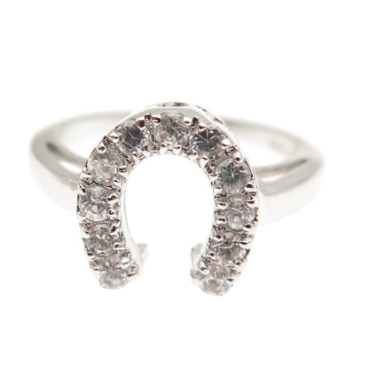 925 Sterling Silver Round-Cut C Z Horseshoe Good Luck Ring Size 7