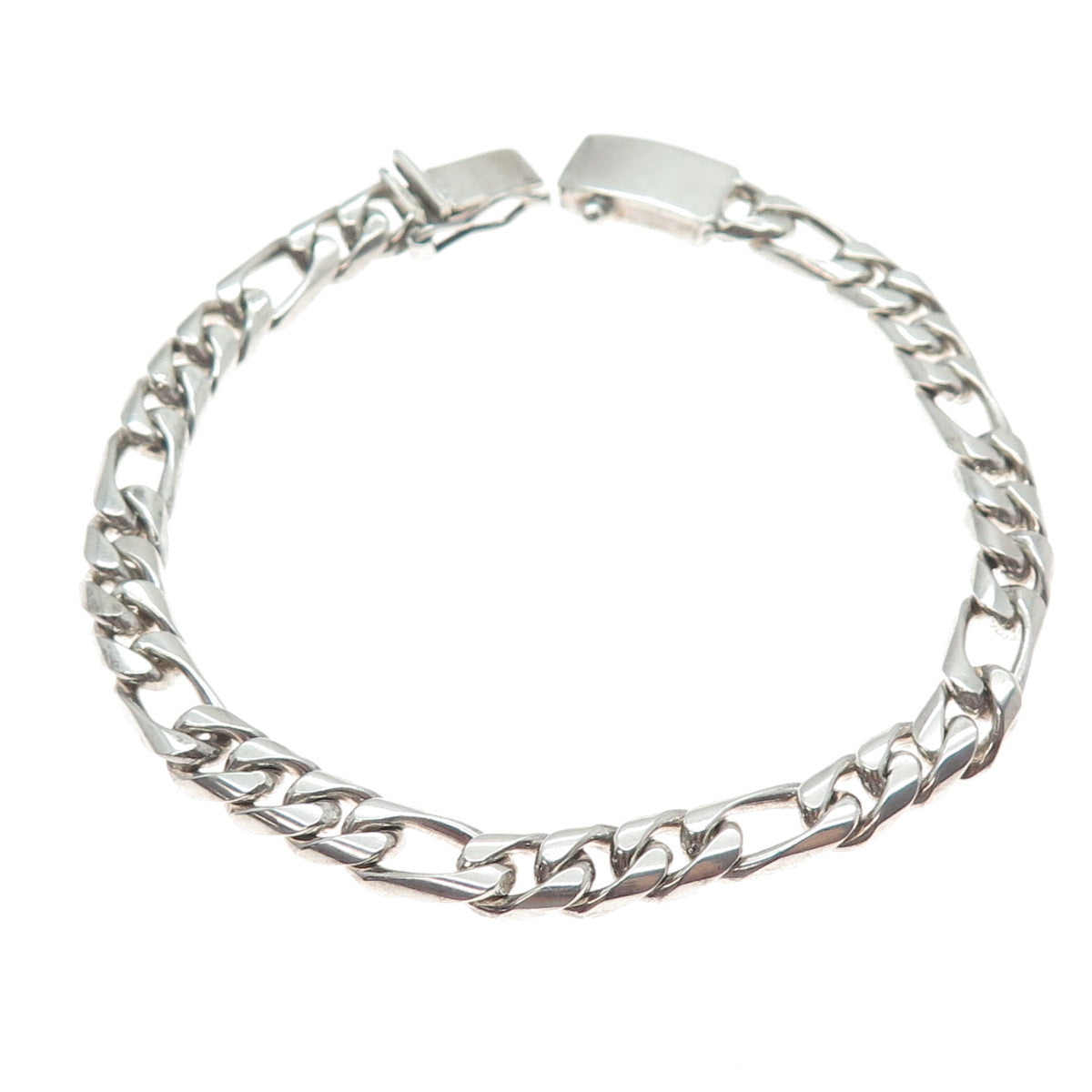 925 Sterling Silver Vintage Mexico Figaro Link Bracelet 8.5"