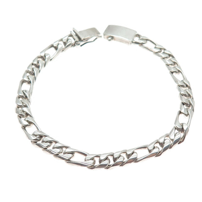 925 Sterling Silver Vintage Mexico Figaro Link Bracelet 8.5"
