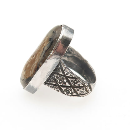 925 Sterling Silver Vintage Real Laguna Lace Agate Oxidized Ring Size 9.75