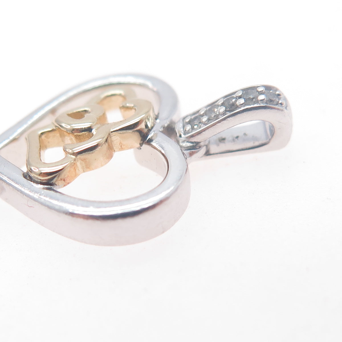 925 Sterling Silver 14K Gold Real Diamond Couple Heart Key Charm Pendant