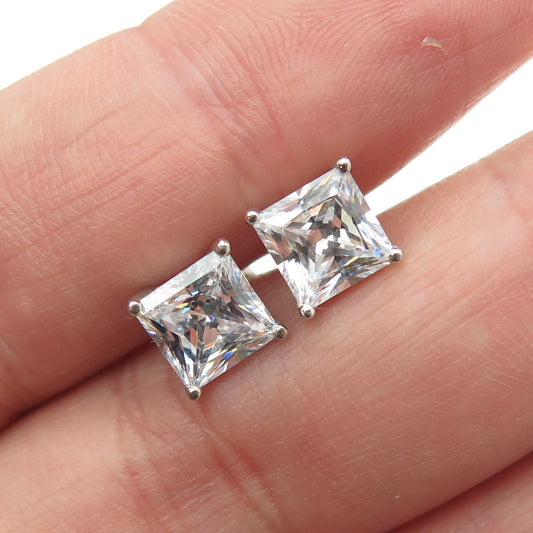 925 Sterling Silver Princess-Cut C Z Stud Earrings