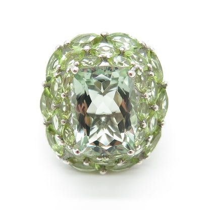 CHUCK CLEMENCY 925 Sterling Silver Real Green Amethyst & Peridot Ring Size 8